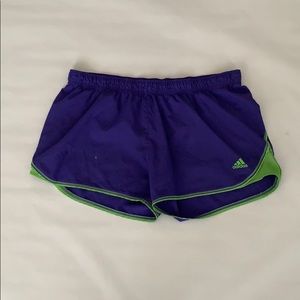Purple Adidas running shorts